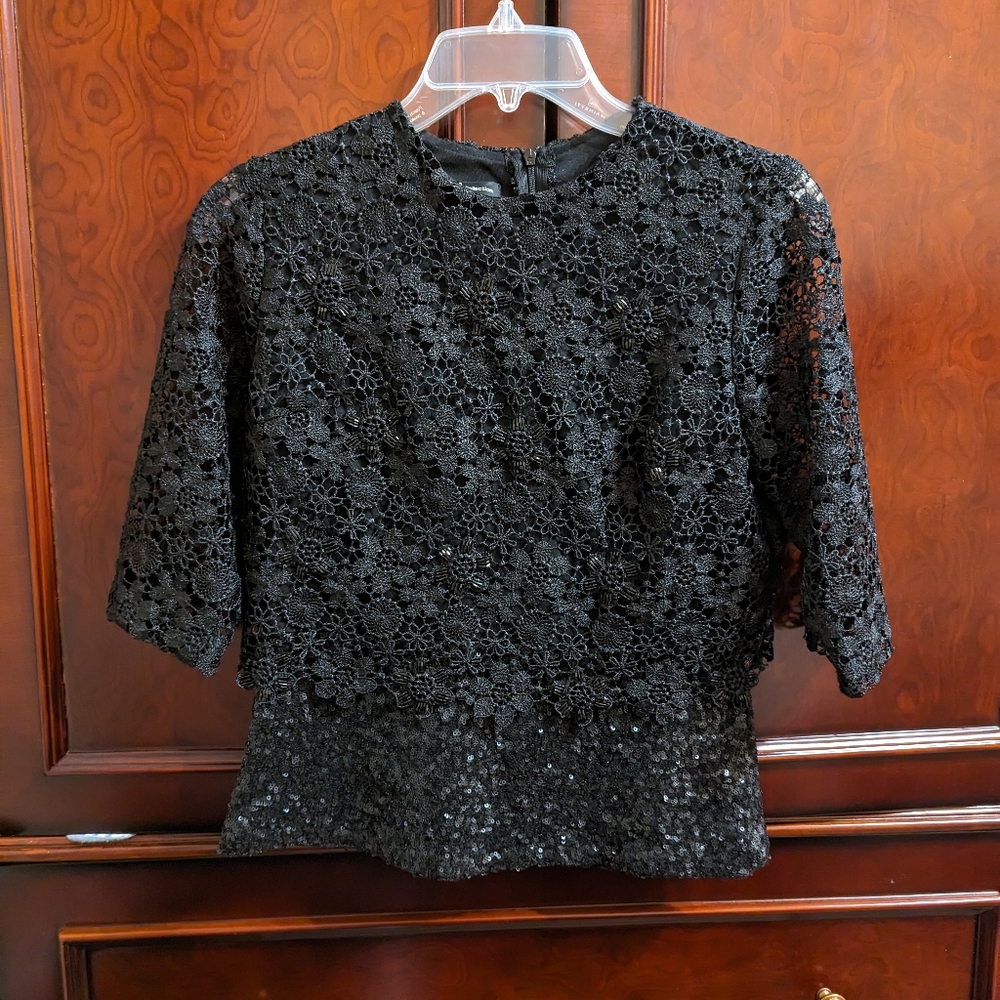 Black sequin, beaded, lace top size 8/ 38
